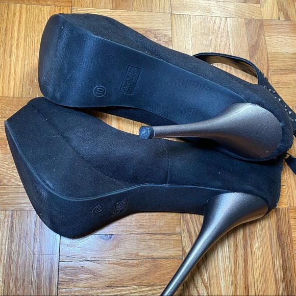 Black Suede Platform Heels with Studded Ankle Straps - Picture 6 of 6